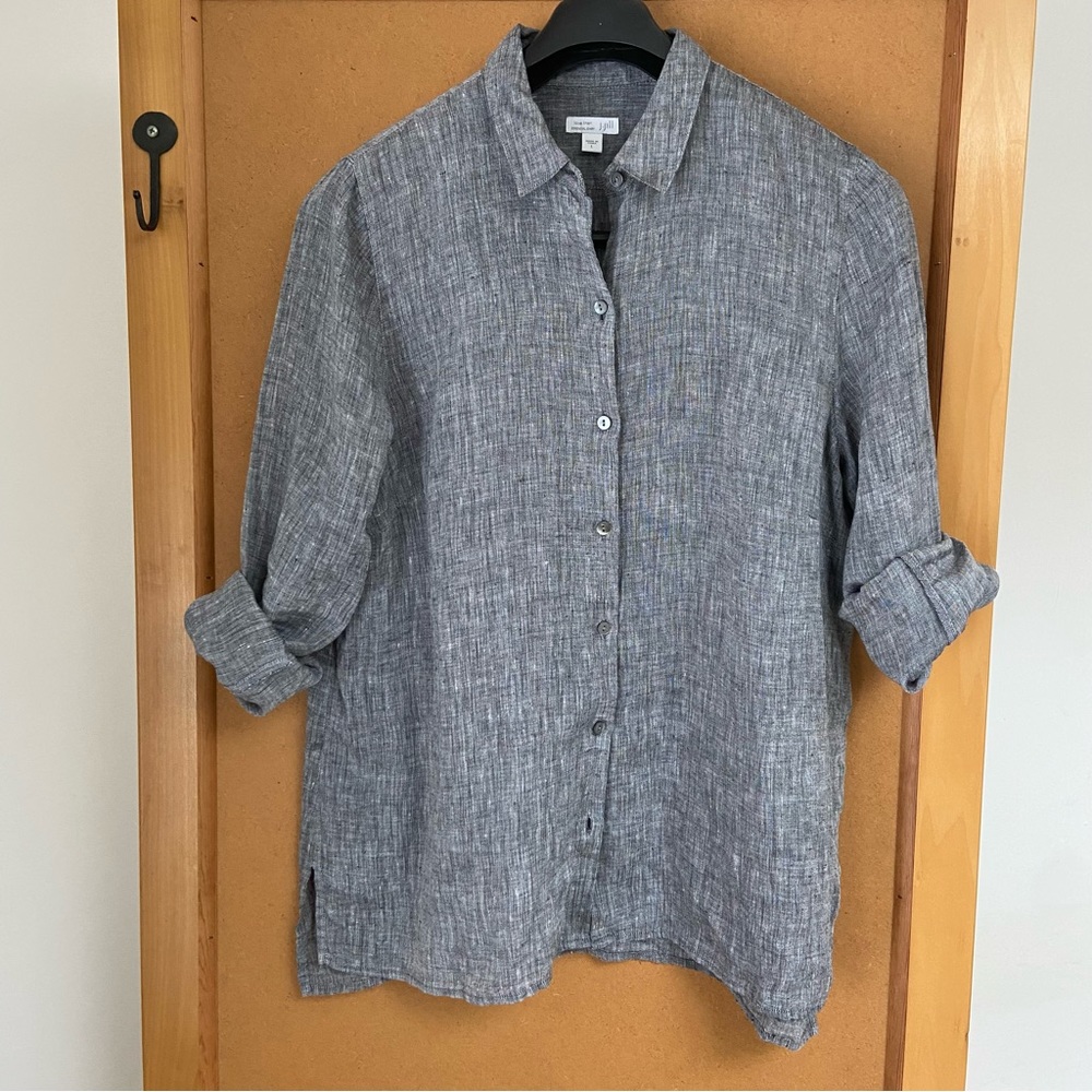 J Jill grey linen button down shirt sz L